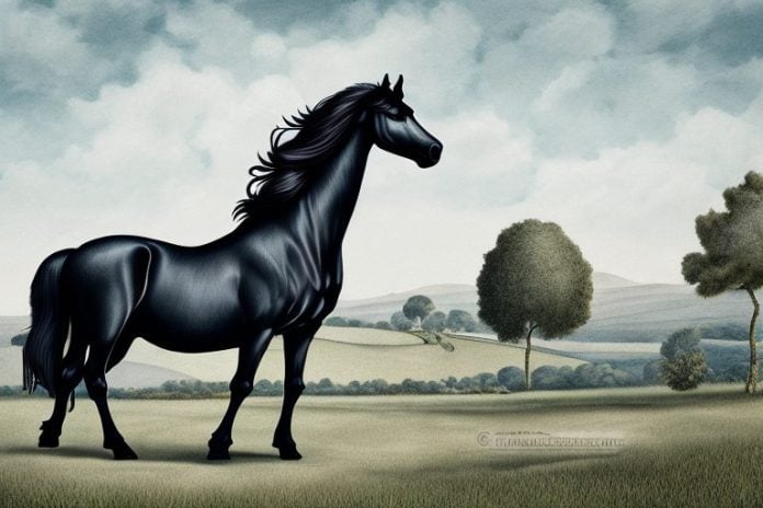 A friesian horse in a rural setting in somerset west
