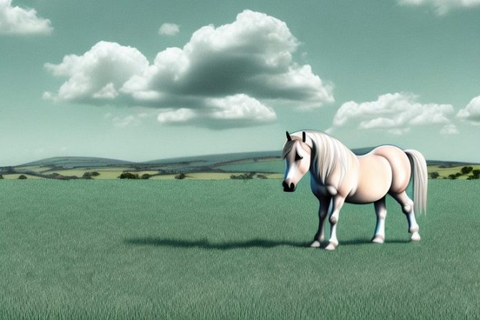 A dartmoor pony horse grazing in a field in westville