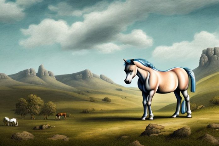 A dartmoor pony horse in a rural landscape of king william's town
