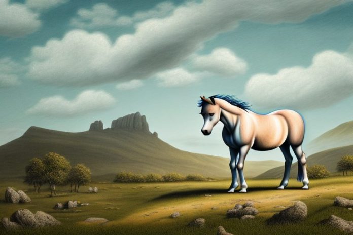 A dartmoor pony horse in a rural landscape in bisho