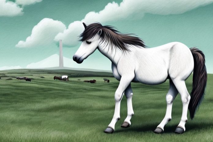 A dartmoor pony horse grazing in the countryside of port alfred