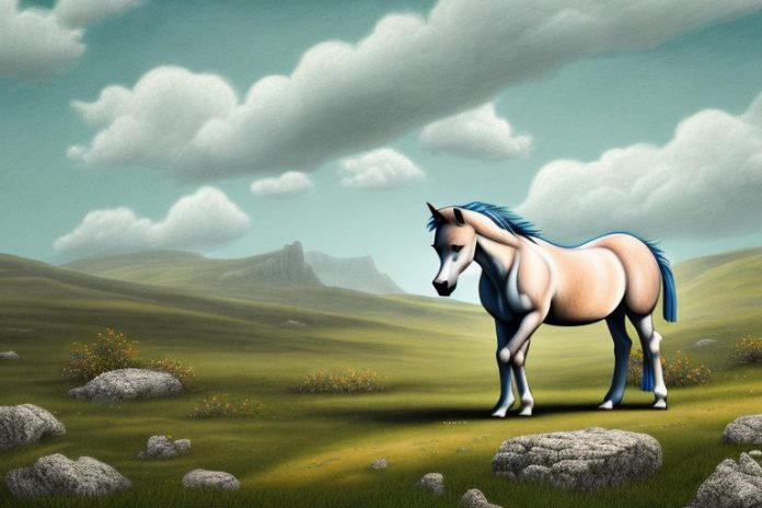 A dartmoor pony horse in a rural landscape in bloemfontein