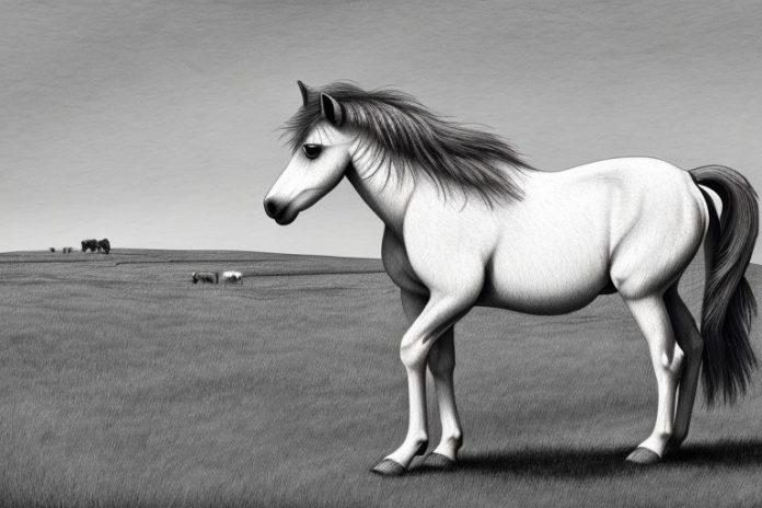 A dartmoor pony horse in a grassy field in sasolburg