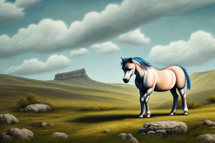 A dartmoor pony horse in a rural landscape in harrismith