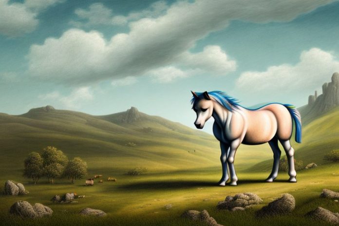 A dartmoor pony horse in a rural landscape in ficksburg