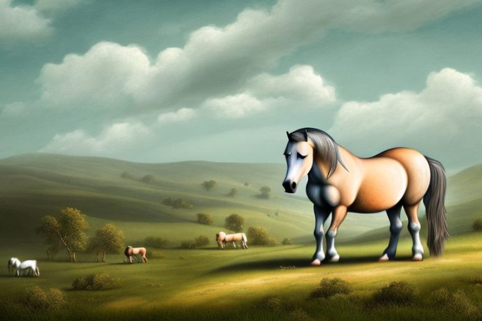 A dartmoor pony horse in a rural landscape in virginia