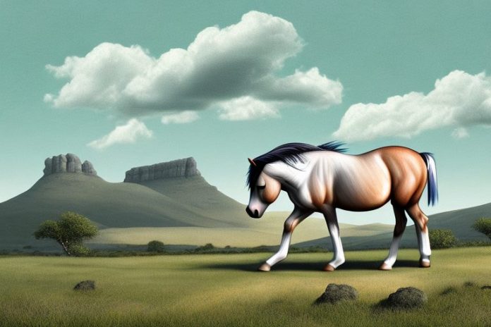 A dartmoor pony horse in a rural south african landscape