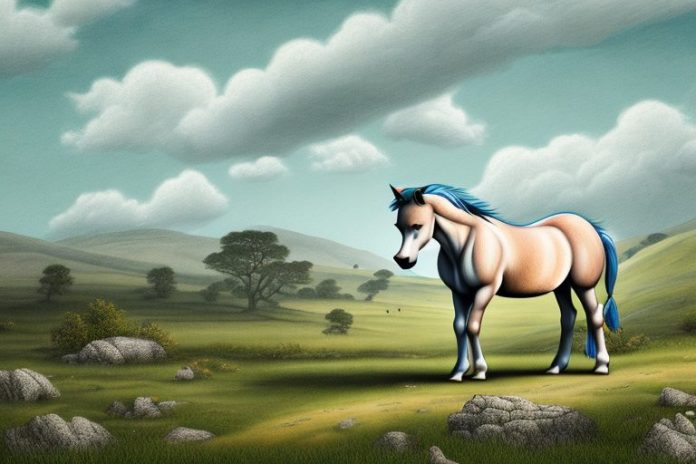 A dartmoor pony horse in a rural landscape in vanderbijlpark