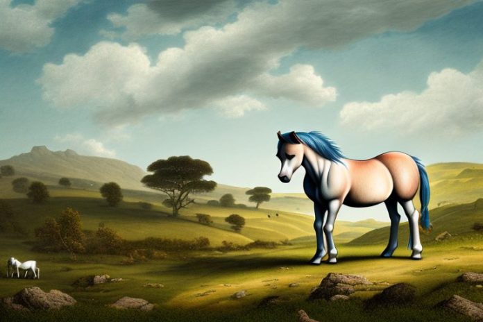 A dartmoor pony horse in a rural landscape in vereeniging