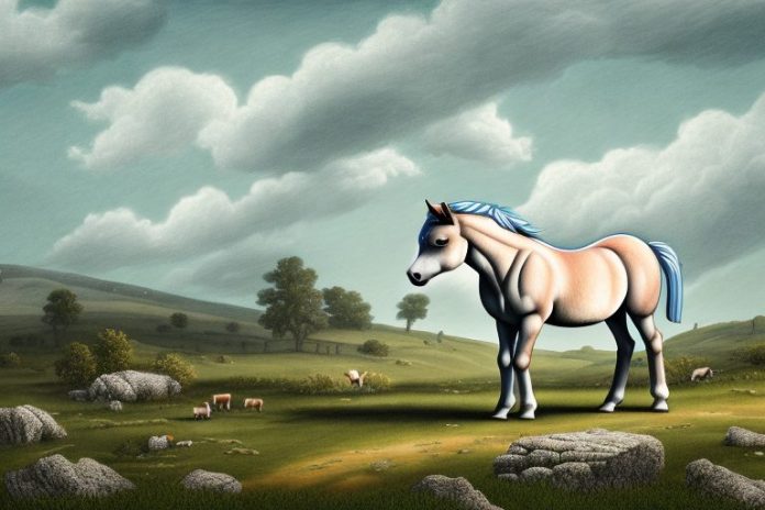 A dartmoor pony horse in a rural landscape in germiston