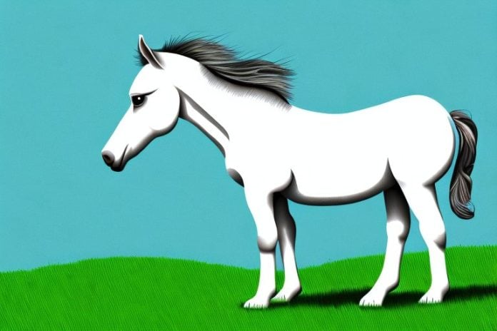 A dartmoor pony horse in a grassy field in kempton park