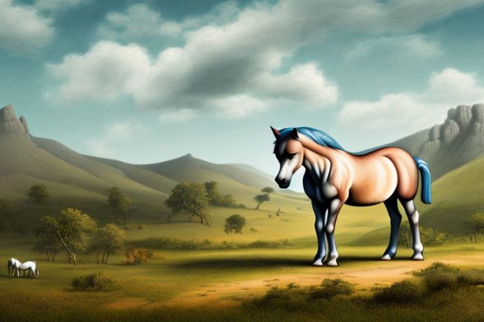 A dartmoor pony horse in a rural landscape in limpopo