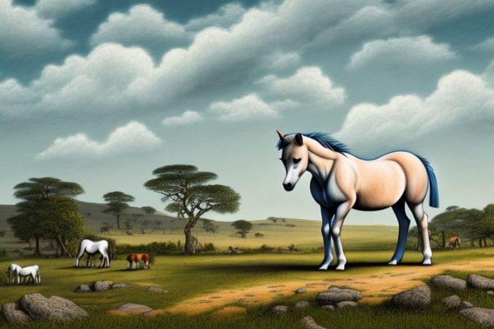 A dartmoor pony horse in a rural landscape in mokopane