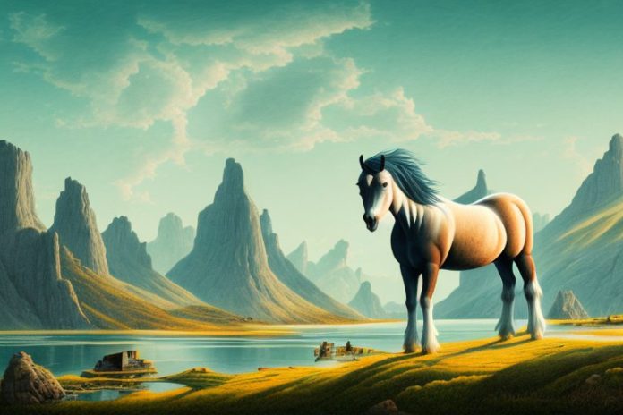 A fjord horse in a rural landscape