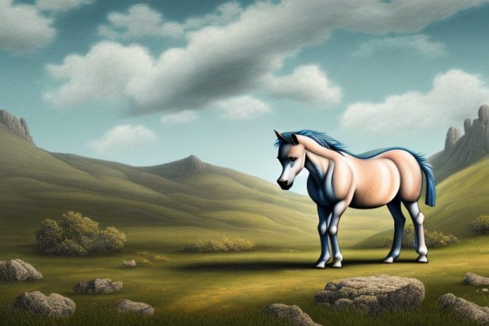 A dartmoor pony horse in a rural landscape in modimolle