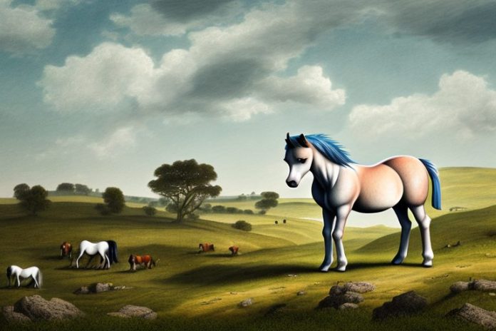 A dartmoor pony horse in a rural landscape in standerton