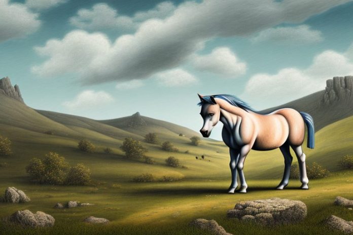 A dartmoor pony horse in a rural landscape in lydenburg