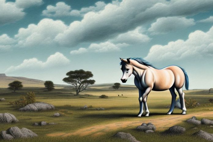 A dartmoor pony horse in a rural landscape in upington