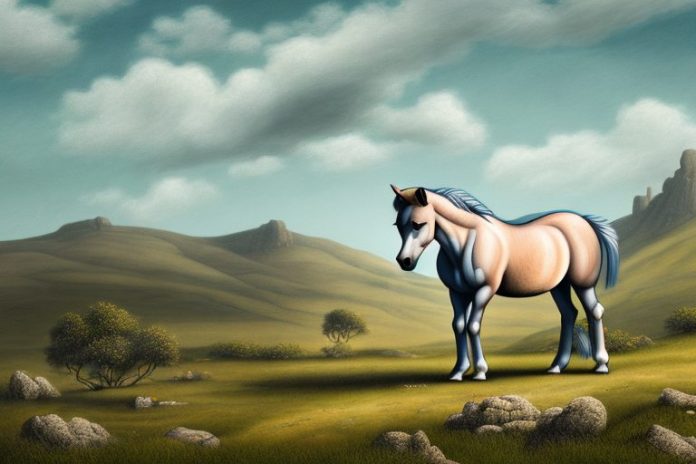 A dartmoor pony horse in a rural landscape in south africa