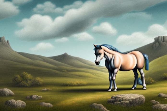 A dartmoor pony horse in a rural landscape in hartswater