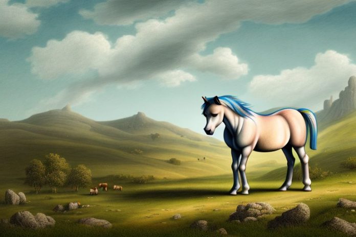 A dartmoor pony horse in a rural landscape in warrenton