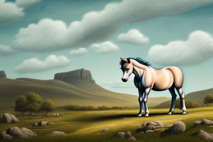 A dartmoor pony horse in a rural landscape in north west