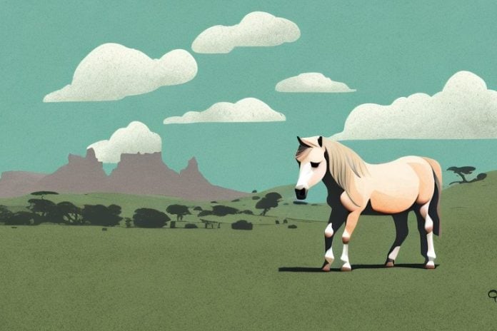 A dartmoor pony in a rural south african landscape