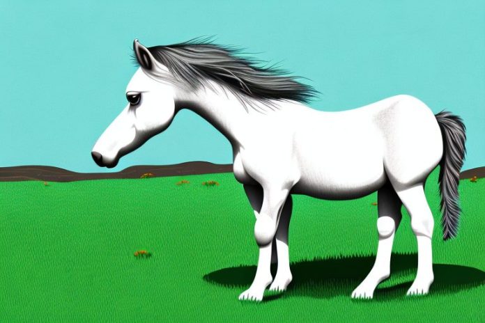 A dartmoor pony horse grazing in a grassy field in brits