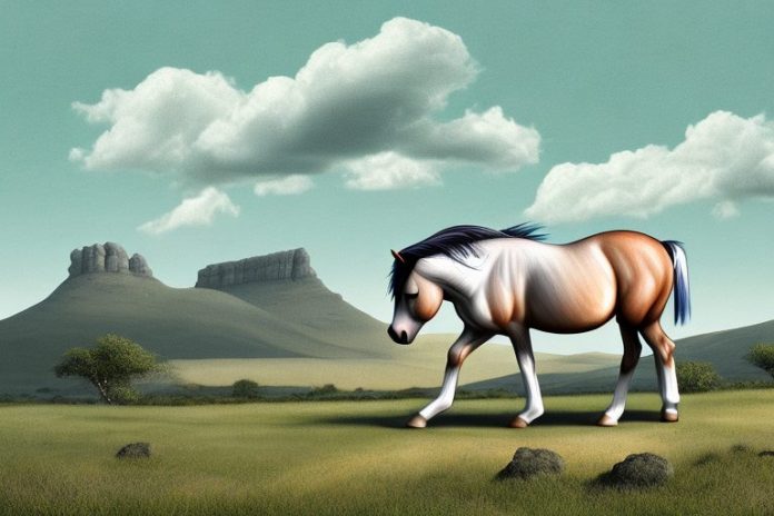 A dartmoor pony horse in a rural south african landscape