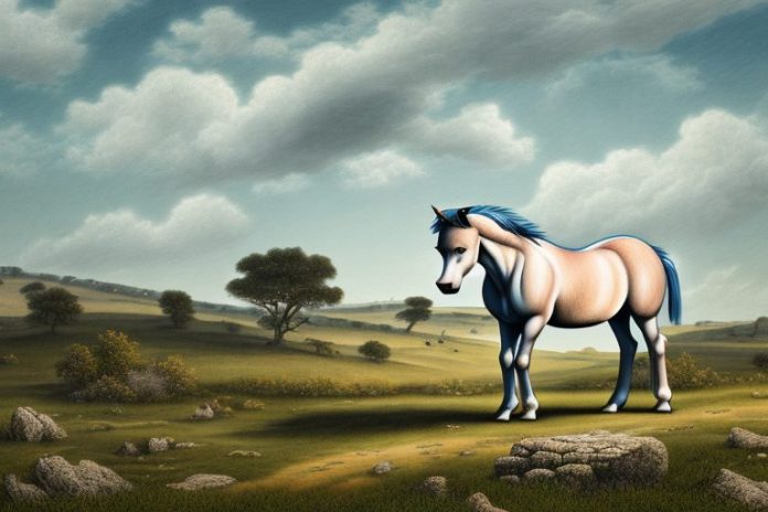 A dartmoor pony horse in a rural landscape in vryburg