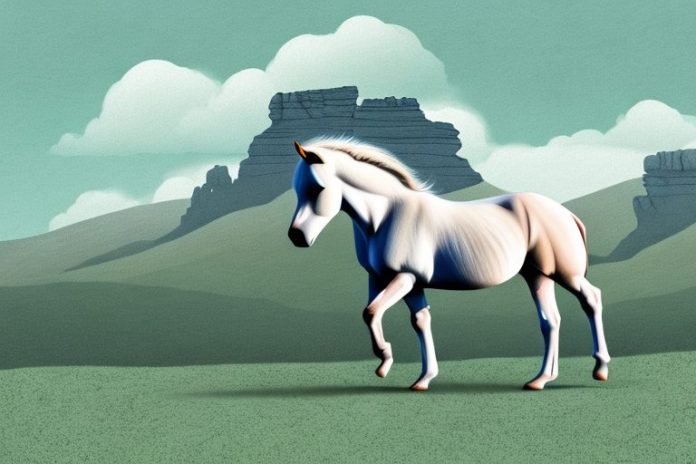 A dartmoor pony horse grazing in a south african landscape