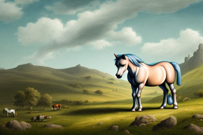A dartmoor pony horse in a rural landscape in worcester