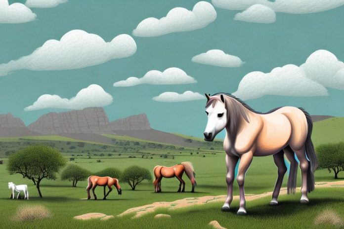 A dartmoor pony in a rural landscape of oudtshoorn