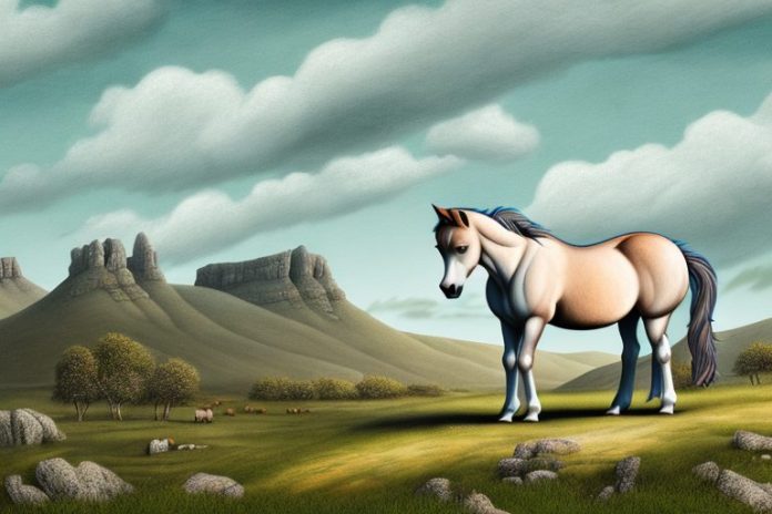 A dartmoor pony horse in a rural landscape in hermanus