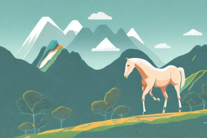 A horse in a mountainous landscape