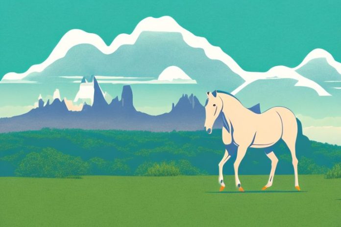 A horse in a mountainous landscape