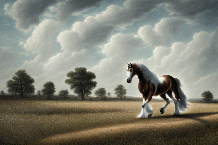 An american belgian draft horse in a rural landscape in klerksdorp