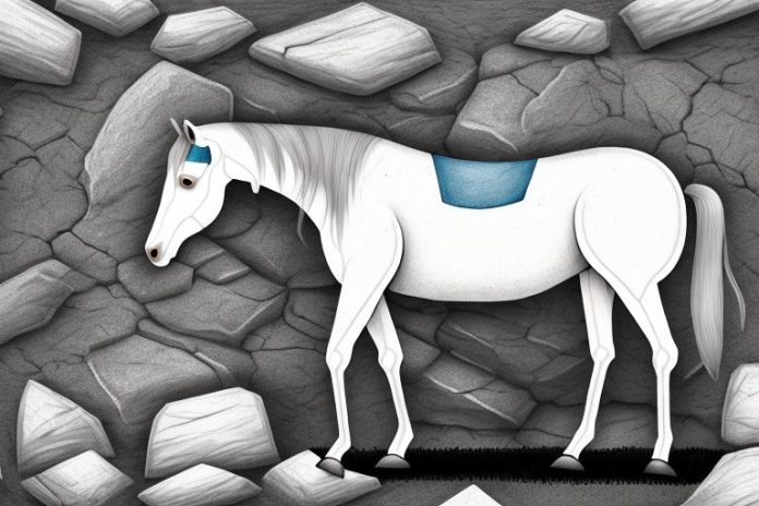 A horse grazing in the rocky terrain of tongaat