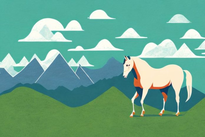 A horse in a mountainous landscape