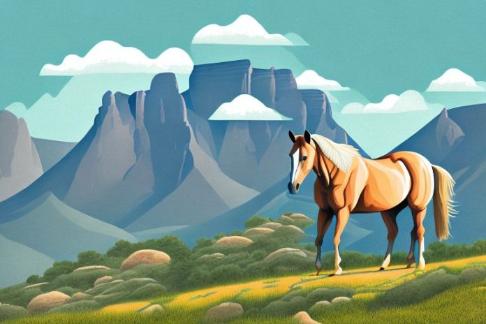 A horse in a mountainous landscape in graaff-reinet