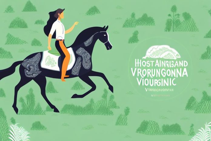 A horse and rider galloping through a lush