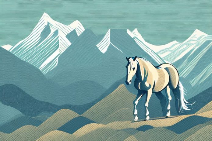 A horse in a mountainous landscape in butterworth