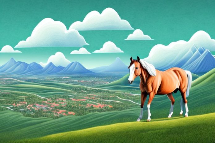 A horse in a mountainous landscape