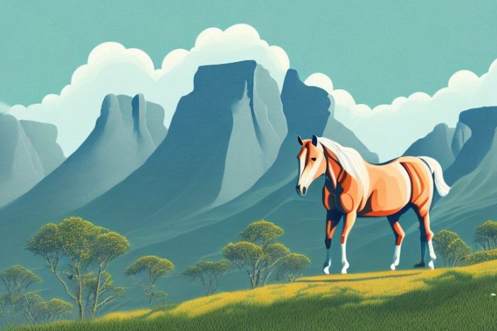 A horse in a mountainous landscape in phuthaditjhaba