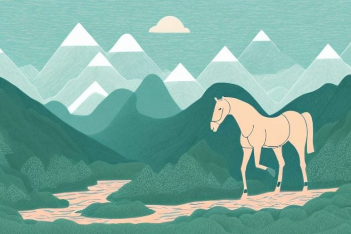 A horse in a mountainous landscape