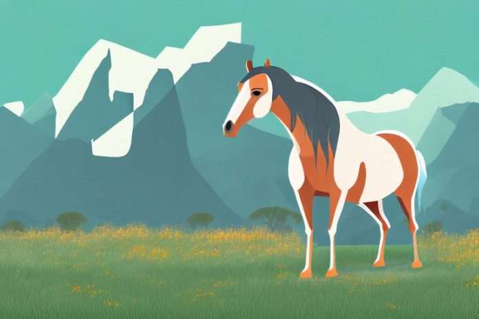 A horse standing in a meadow in the rocky mountains of krugersdorp