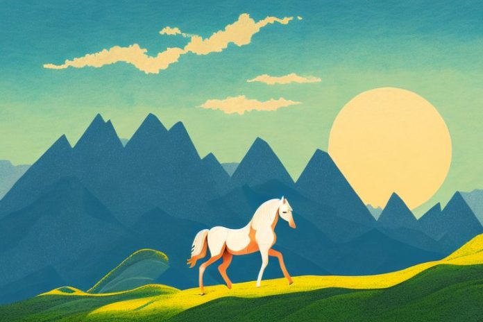 A horse in a mountainous landscape