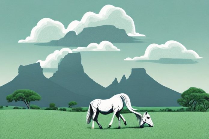 A horse grazing in the south african countryside