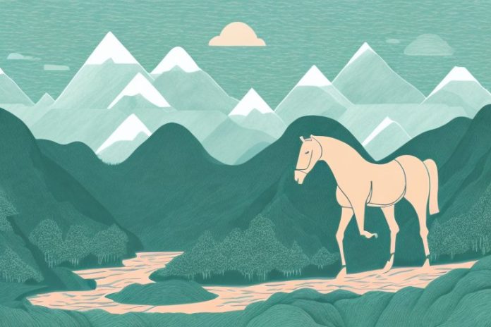 A horse in a mountainous landscape