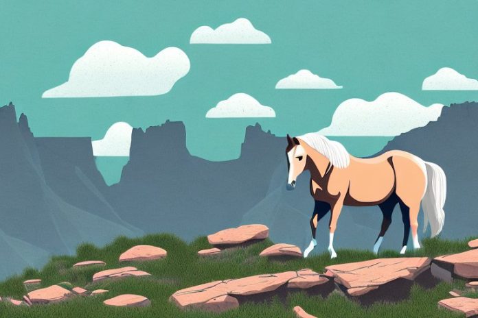 A horse in a rocky mountain landscape in de aar